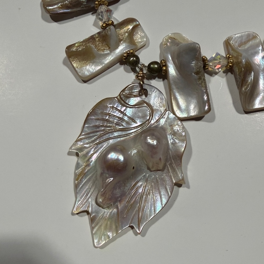 Unique Blister Pearl , Freshwater Pearl and Gold Necklace